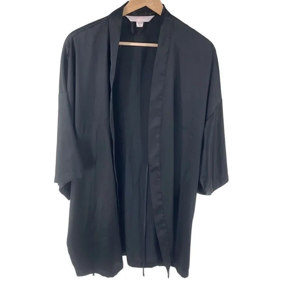 Victoria's Secret Angela satin Kimono Robe Sleepwear Short Sleeve Black one size
